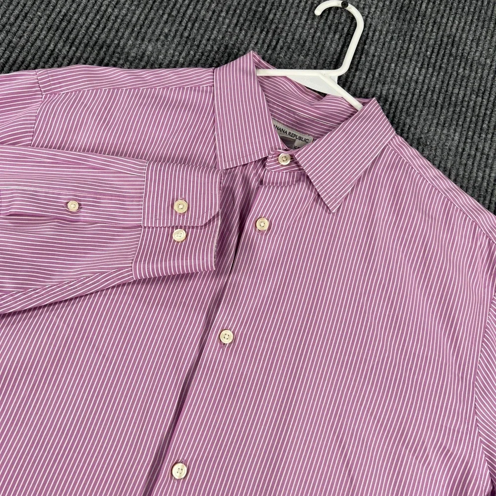 Banana Republic Shirt Mens Large Purple Striped‎ Long Sleeve Button Up Classic